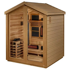 Golden Designs Loviisa 3 Person Hybrid (PureTech™ Full Spectrum IR or Traditional Stove) Outdoor Sauna, Canadian Red Cedar Interior GDI-8523-01 - The Home Selection