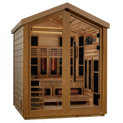 Golden Designs Loviisa 3 Person Hybrid (PureTech™ Full Spectrum IR or Traditional Stove) Outdoor Sauna, Canadian Red Cedar Interior GDI-8523-01 - The Home Selection