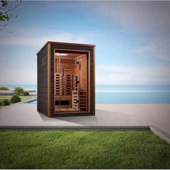 Golden Designs Nora 2 Person Outdoor-Indoor PureTech™ Hybrid Full Spectrum Sauna, Canadian Red Cedar Interior - GDI-8222-01 - The Home Selection