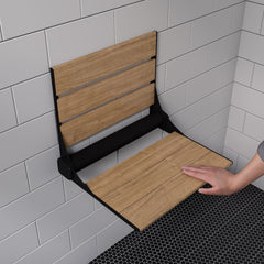 Alfi 17" Wide Foldable Teak Shower Seat with Backrest - Black Matte