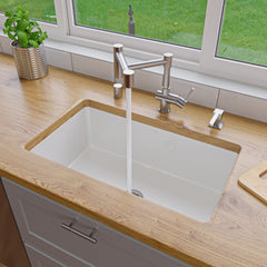 Alfi White 30" x 18" Fireclay Undermount / Drop In Kitchen Sink w Grid - White