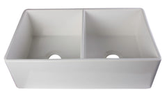 Alfi White 32  Smooth Apron Double Bowl Fireclay Farmhouse Kitchen Sink - AB538-W