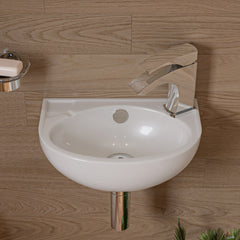 Alfi White 14  Small Wall Mounted Ceramic Sink with Faucet Hole - ABC118
