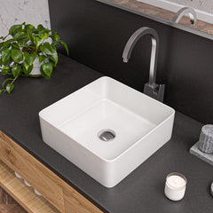 Alfi 16" Modern Square Above Mount Ceramic Sink - White