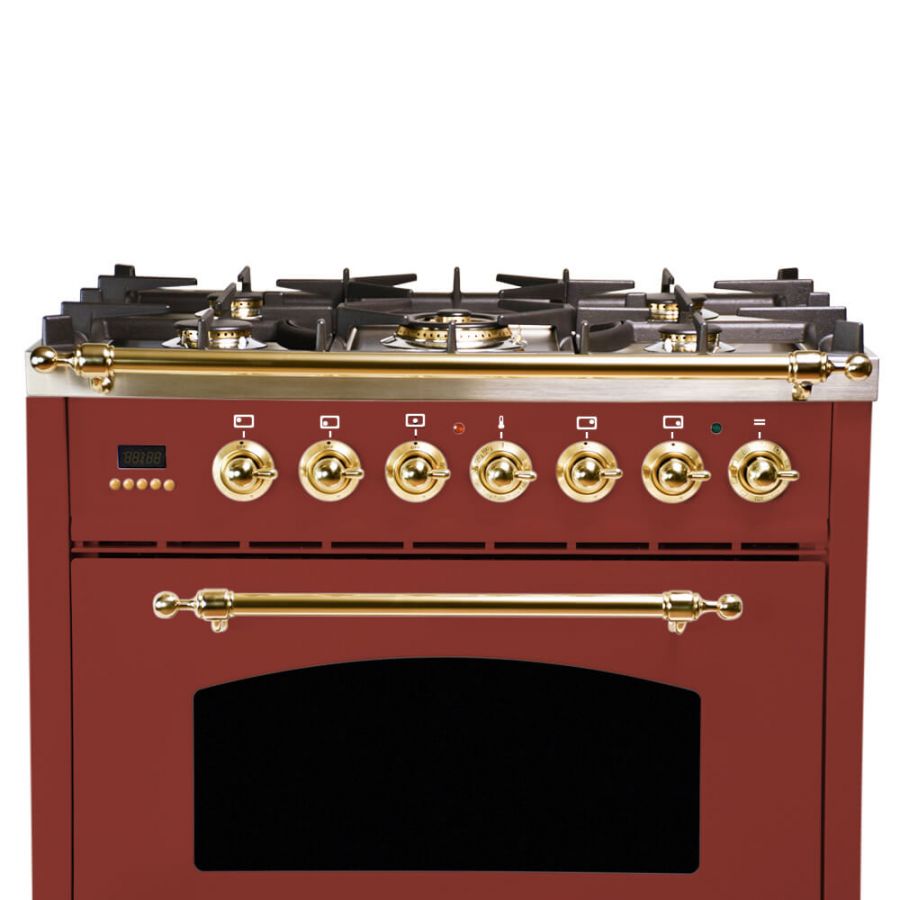 Hallman 30 in. Single Oven All Gas Italian Range, Brass Trim
