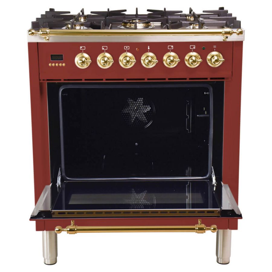Hallman 30 in. Single Oven All Gas Italian Range, Brass Trim