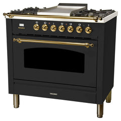 Hallman 36 in. Single Oven All Gas Italian Range, LP Gas, Brass Trim HGR36BSLP - The Home Selection