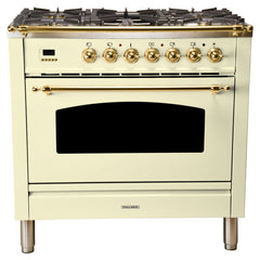 Hallman 36 in. Single Oven Duel Fuel Italian Range, Brass Trim HDFR36BS - The Home Selection