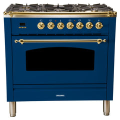Hallman 36 in. Single Oven Duel Fuel Italian Range, Brass Trim HDFR36BS - The Home Selection