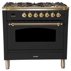 Hallman 36 in. Single Oven Duel Fuel Italian Range, Brass Trim HDFR36BS - The Home Selection