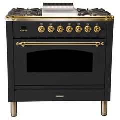 Hallman 36 in. Single Oven Duel Fuel Italian Range, Brass Trim HDFR36BS - The Home Selection