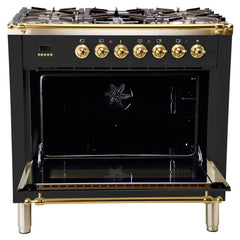 Hallman 36 in. Single Oven Duel Fuel Italian Range, Brass Trim HDFR36BS - The Home Selection