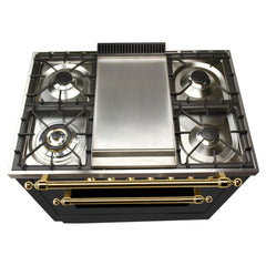 Hallman 36 in. Single Oven Duel Fuel Italian Range, Brass Trim HDFR36BS - The Home Selection