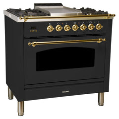 Hallman 36 in. Single Oven Duel Fuel Italian Range, Brass Trim HDFR36BS - The Home Selection