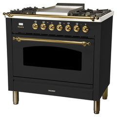 Hallman 36 in. Single Oven Duel Fuel Italian Range, Brass Trim HDFR36BS - The Home Selection