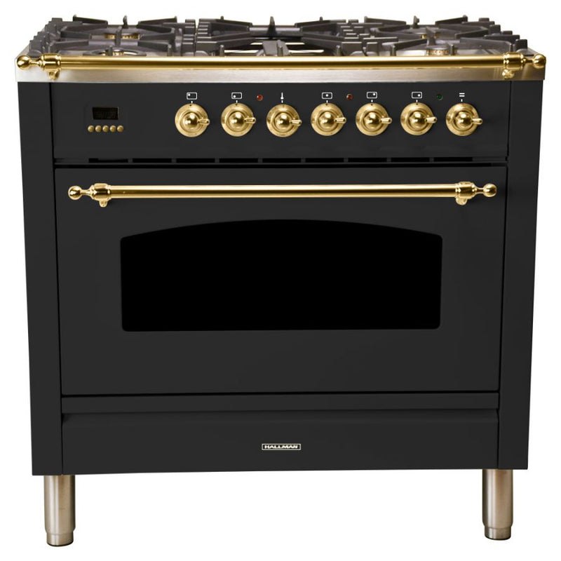 Hallman 36 in. Single Oven Duel Fuel Italian Range, Brass Trim HDFR36BS - The Home Selection