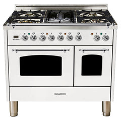 Hallman 40 in. Double Oven Duel Fuel Italian Range, Chrome Trim HDFR40CM - The Home Selection