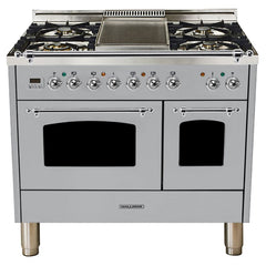 Hallman 40 in. Double Oven Duel Fuel Italian Range, Chrome Trim HDFR40CM - The Home Selection