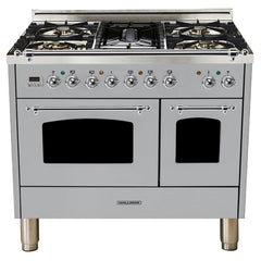 Hallman 40 in. Double Oven Duel Fuel Italian Range, Chrome Trim HDFR40CM - The Home Selection