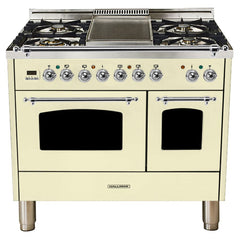 Hallman 40 in. Double Oven Duel Fuel Italian Range, Chrome Trim HDFR40CM - The Home Selection