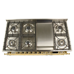 Hallman 48 in. Double Oven Duel Fuel Italian Range, Brass Trim HDFR48BS - The Home Selection