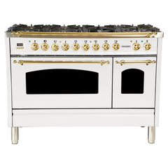 Hallman 48 in. Double Oven Duel Fuel Italian Range, Brass Trim HDFR48BS - The Home Selection