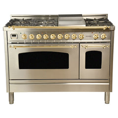 Hallman 48 in. Double Oven Duel Fuel Italian Range, Brass Trim HDFR48BS - The Home Selection