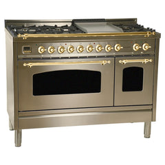 Hallman 48 in. Double Oven Duel Fuel Italian Range, Brass Trim HDFR48BS - The Home Selection