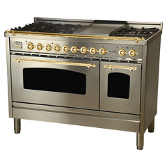 Hallman 48 in. Double Oven Duel Fuel Italian Range, Brass Trim HDFR48BS - The Home Selection