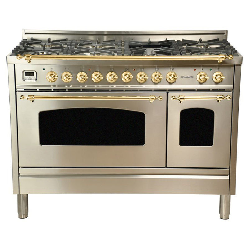 Hallman 48 in. Double Oven Duel Fuel Italian Range, Brass Trim HDFR48BS - The Home Selection