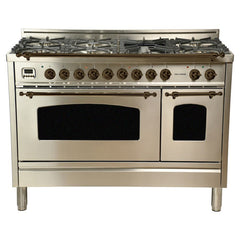 Hallman 48 in. Double Oven Duel Fuel Italian Range, Bronze Trim HDFR48BZ - The Home Selection