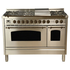 Hallman 48 in. Double Oven Duel Fuel Italian Range, Bronze Trim HDFR48BZ - The Home Selection