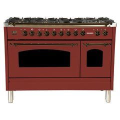 Hallman 48 in. Double Oven Duel Fuel Italian Range, Bronze Trim HDFR48BZ - The Home Selection