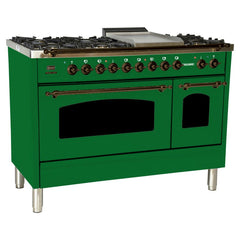 Hallman 48 in. Double Oven Duel Fuel Italian Range, Bronze Trim HDFR48BZ - The Home Selection