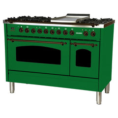 Hallman 48 in. Double Oven Duel Fuel Italian Range, Bronze Trim HDFR48BZ - The Home Selection