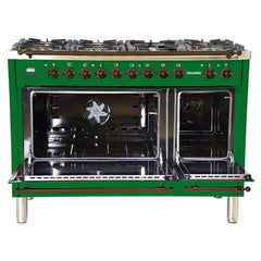 Hallman 48 in. Double Oven Duel Fuel Italian Range, Bronze Trim HDFR48BZ - The Home Selection