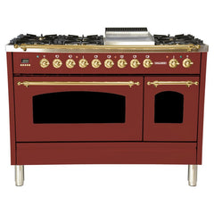Hallman 48 in. Double Oven Duel Fuel Italian Range, LP Gas, Brass Trim HDFR48BSLP - The Home Selection