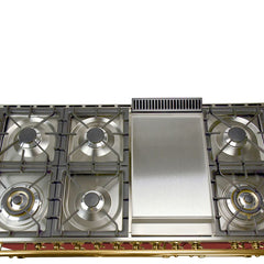 Hallman 48 in. Double Oven Duel Fuel Italian Range, LP Gas, Brass Trim HDFR48BSLP - The Home Selection
