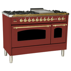 Hallman 48 in. Double Oven Duel Fuel Italian Range, LP Gas, Brass Trim HDFR48BSLP - The Home Selection