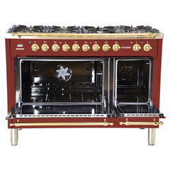 Hallman 48 in. Double Oven Duel Fuel Italian Range, LP Gas, Brass Trim HDFR48BSLP - The Home Selection