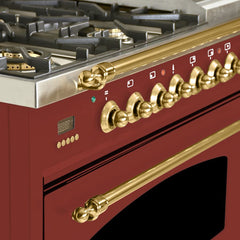 Hallman 48 in. Double Oven Duel Fuel Italian Range, LP Gas, Brass Trim HDFR48BSLP - The Home Selection