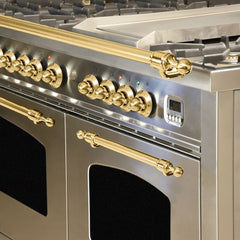 Hallman 60 in. Double Oven Duel Fuel Italian Range, LP Gas, Brass Trim - HDFR60BSLP - The Home Selection