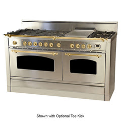 Hallman 60 in. Double Oven Duel Fuel Italian Range, LP Gas, Brass Trim - HDFR60BSLP - The Home Selection