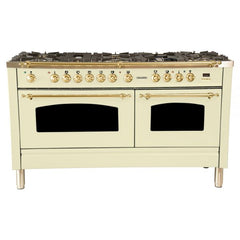 Hallman 60 in. Double Oven Duel Fuel Italian Range, LP Gas, Brass Trim - HDFR60BSLP - The Home Selection