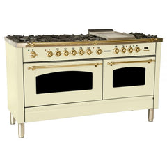 Hallman 60 in. Double Oven Duel Fuel Italian Range, LP Gas, Brass Trim - HDFR60BSLP - The Home Selection