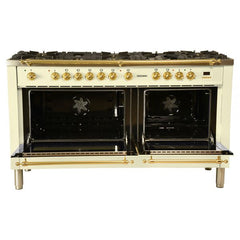 Hallman 60 in. Double Oven Duel Fuel Italian Range, LP Gas, Brass Trim - HDFR60BSLP - The Home Selection
