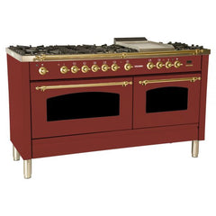 Hallman 60 in. Double Oven Duel Fuel Italian Range, LP Gas, Brass Trim - HDFR60BSLP - The Home Selection