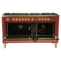 Hallman 60 in. Double Oven Duel Fuel Italian Range, LP Gas, Brass Trim - HDFR60BSLP - The Home Selection