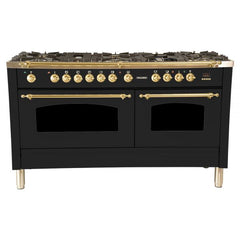 Hallman 60 in. Double Oven Duel Fuel Italian Range, LP Gas, Brass Trim - HDFR60BSLP - The Home Selection