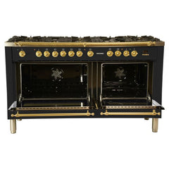 Hallman 60 in. Double Oven Duel Fuel Italian Range, LP Gas, Brass Trim - HDFR60BSLP - The Home Selection